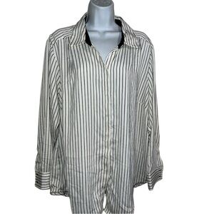 NWT Rachel Zoe Ivory Black Striped Button-Up Shirt SZ 1X